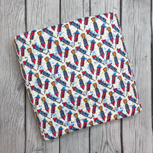 Load image into Gallery viewer, Pre-Order Bullet, DBP, Velvet and Rib Knit fabric Firecrackers Fourth of July makes great bows, head wraps, bummies, and more.