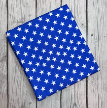 Load image into Gallery viewer, Ready to Ship Bullet Fourth of July Blue Stars Shapes makes great bows, head wraps, bummies, and more.