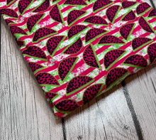 Load image into Gallery viewer, Ready to Ship DBP Striped Pink Green Watermelon Food Paint Splat Shapes makes great bows, head wraps, bummies, and more.