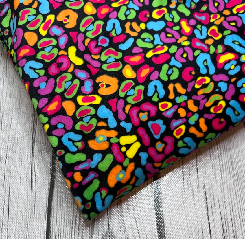Ready to Ship Velvet Rainbow Leopard w/Black Animal makes great bows, head wraps, bummies, and more.