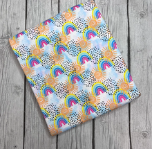 Load image into Gallery viewer, Ready to Ship Bullet fabric Sunshine &amp; Rainbows Season makes great bows, head wraps, bummies, and more.