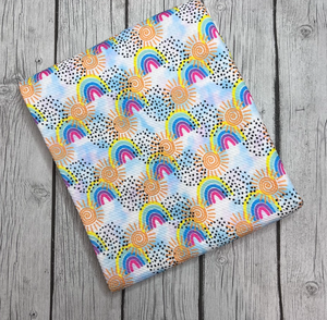 Ready to Ship Bullet fabric Sunshine & Rainbows Season makes great bows, head wraps, bummies, and more.