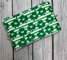 Load image into Gallery viewer, Ready to Ship Bullet fabric Striped Clover St. Patty Patrick&#39;s Day Shapes makes great bows, head wraps, bummies, and more.