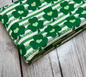 Ready to Ship Bullet fabric Striped Clover St. Patty Patrick's Day Shapes makes great bows, head wraps, bummies, and more.