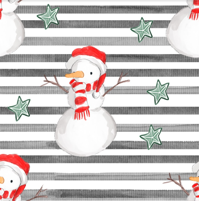 Pre-Order Striped Snowman Christmas Bullet, DBP, Rib Knit, Cotton Lycra + other fabrics