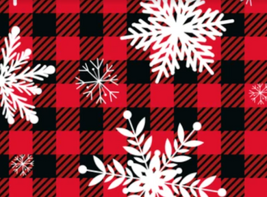 Pre-Order Buffalo Plaid Snowflakes Christmas Bullet, DBP, Rib Knit, Cotton Lycra + other fabrics