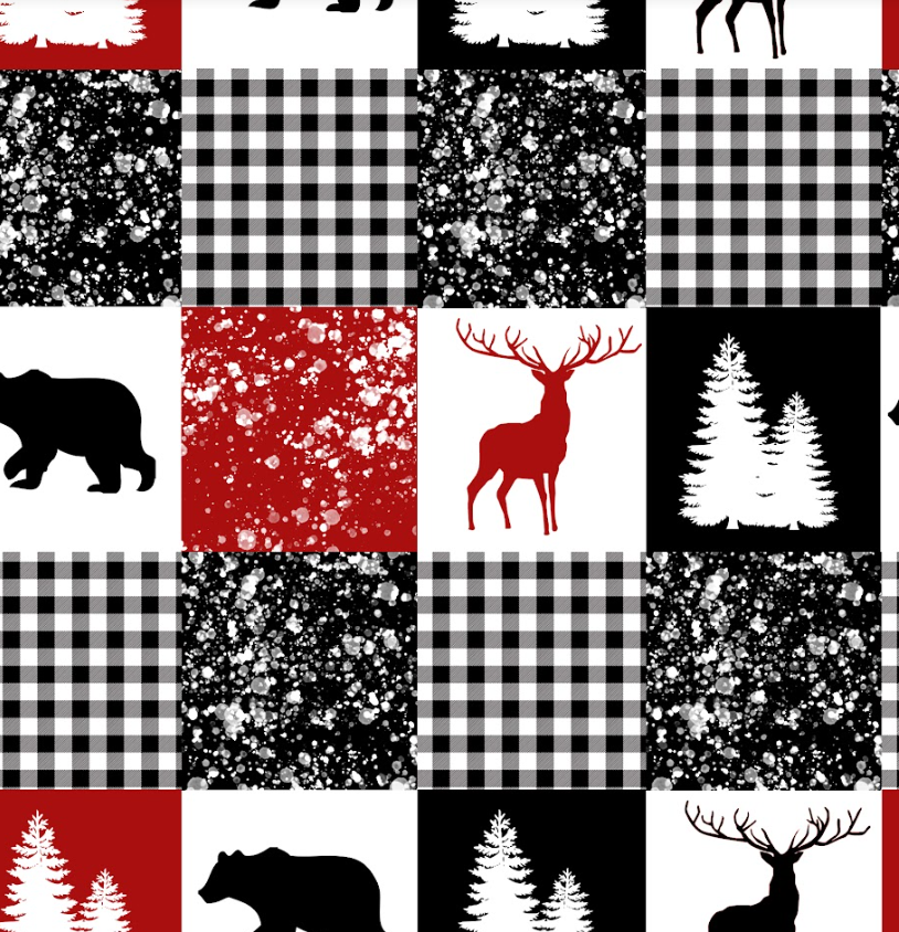 Black & White Buffalo Checks Christmas Cotton Fabric