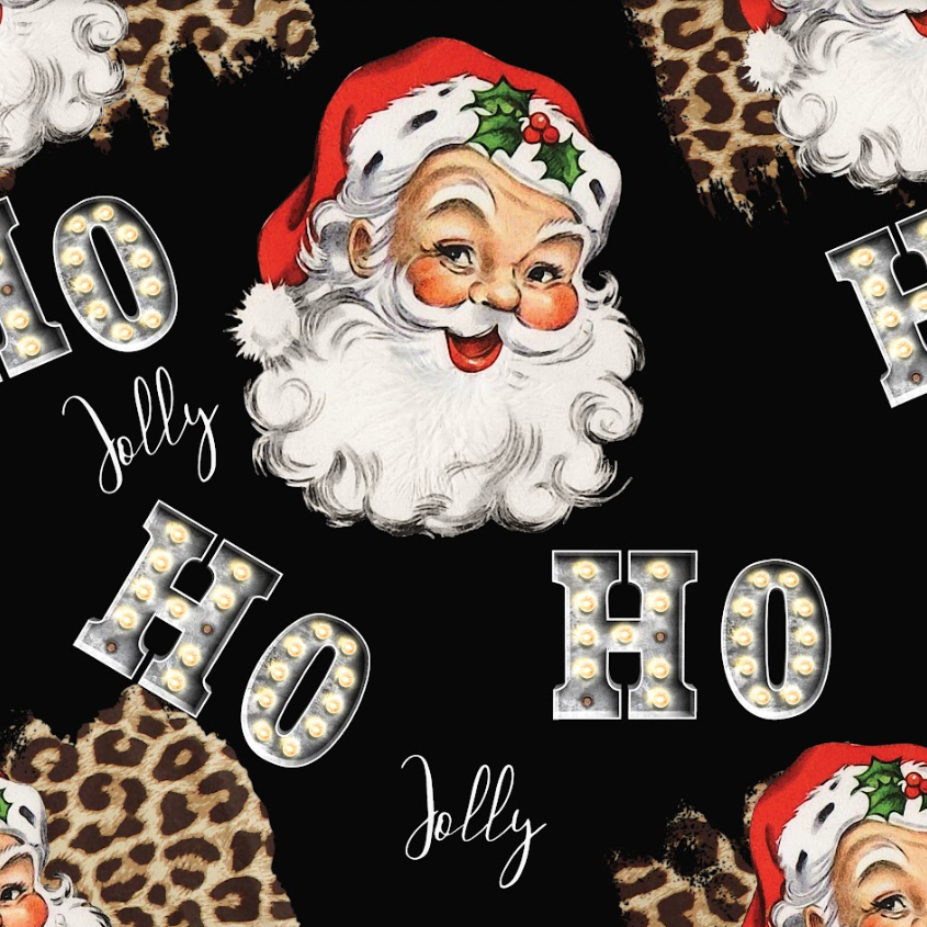 Pre-Order Santa's Cheetah HoHo Christmas Bullet, DBP, Rib Knit, Cotton Lycra + other fabrics