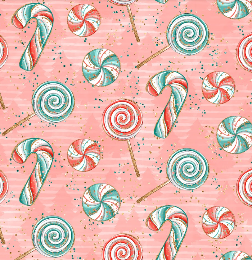 Pre-Order Pink Candy Cane Christmas Food Bullet, DBP, Rib Knit, Cotton Lycra + other fabrics
