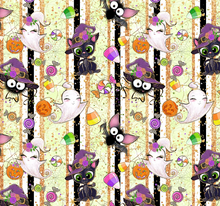 Load image into Gallery viewer, Pre-Order Yellow Striped Halloween Friends Bullet, DBP, Rib Knit, Cotton Lycra + other fabrics