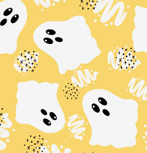 Pre-Order Yellow Friendly Ghost Halloween Bullet, DBP, Rib Knit, Cotton Lycra + other fabrics