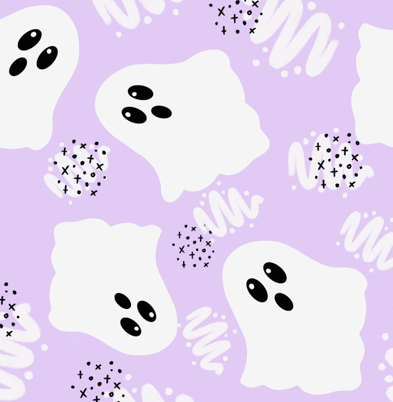 Pre-Order Purple Friendly Ghost Halloween Bullet, DBP, Rib Knit, Cotton Lycra + other fabrics
