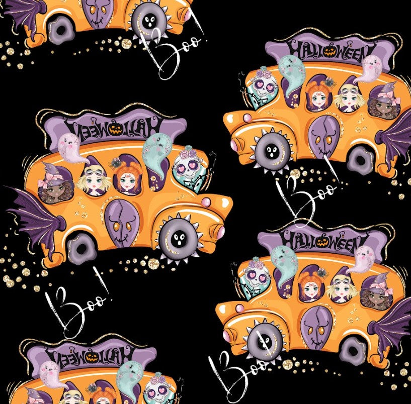 Pre-Order Bullet, DBP, Velvet and Rib Knit Halloween School Bus makes great bows, head wraps, bummies, and more.