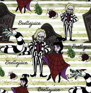 Pre-Order Bullet, DBP, Velvet and Rib Knit Green Striped Beetlejuice Halloween makes great bows, head wraps, bummies, and more.