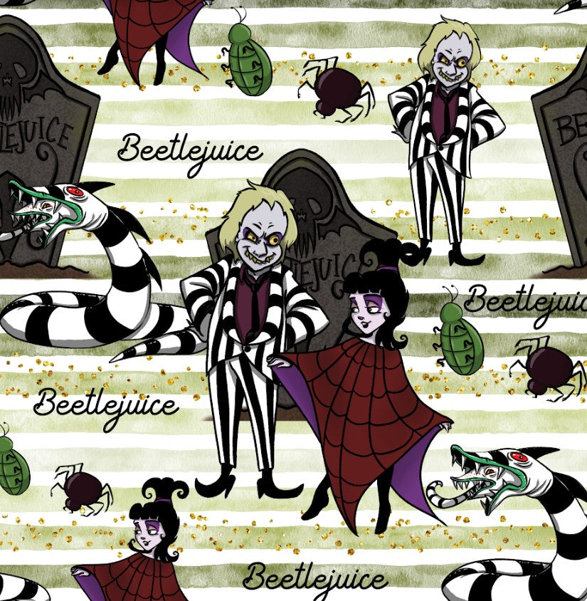 Pre-Order Bullet, DBP, Velvet and Rib Knit Green Striped Beetlejuice Halloween makes great bows, head wraps, bummies, and more.