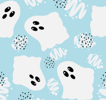 Load image into Gallery viewer, Pre-Order Friendly Blue Halloween Ghost Bullet, DBP, Rib Knit, Cotton Lycra + other fabrics