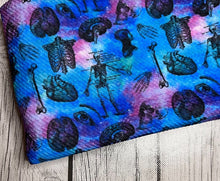 Load image into Gallery viewer, Pre-Order Bullet, DBP, Velvet and Rib Knit Halloween Anatomy Purple &amp; Blue Medical Career makes great bows, head wraps, bummies, and more.