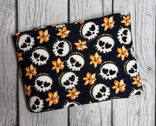 Load image into Gallery viewer, Pre-Order Bullet, DBP, Velvet and Rib Knit fabric Boujee Skulls Halloween makes great bows, head wraps, bummies, and more.