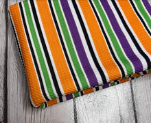 Load image into Gallery viewer, Pre-Order Bullet, DBP, Velvet and Rib Knit fabric Halloween Striped Shapes makes great bows, head wraps, bummies, and more.