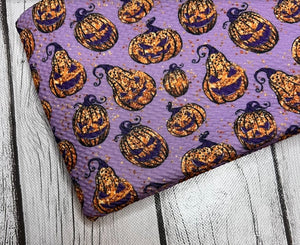 Pre-Order Scary Purple Halloween Pumpkin Faces Bullet, DBP, Rib Knit, Cotton Lycra + other fabrics