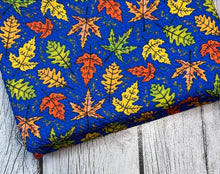 Load image into Gallery viewer, Pre-Order Blue Fall Leaves Bullet, DBP, Rib Knit, Cotton Lycra + other fabrics
