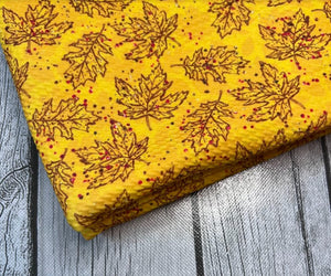Pre-Order Mustard Fall Leaves Bullet, DBP, Rib Knit, Cotton Lycra + other fabrics