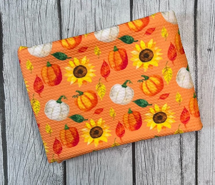 Pre-Order Orange Sunflowers & Pumpkin Fall Food Bullet, DBP, Rib Knit, Cotton Lycra + other fabrics