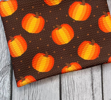 Load image into Gallery viewer, Pre-Order Brown Polka Dot Pumpkin Fall Food Bullet, DBP, Rib Knit, Cotton Lycra + other fabrics