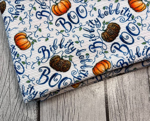 Pre-Order Vintage White Bibbity Bobbity Boo Pumpkins Food Fall Bullet, DBP, Rib Knit, Cotton Lycra + other fabrics