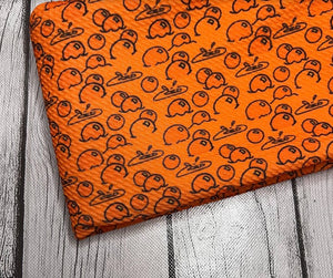 Pre-Order Orange Sea of Poison Apples Halloween Bullet, DBP, Rib Knit, Cotton Lycra + other fabrics