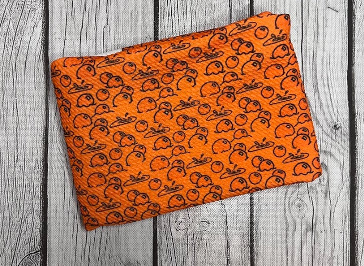 Pre-Order Orange Sea of Poison Apples Halloween Bullet, DBP, Rib Knit, Cotton Lycra + other fabrics