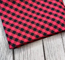 Load image into Gallery viewer, Pre-Order Bullet, DBP, Velvet and Rib Knit fabric Red Black Buffalo Plaid Shapes Christmas makes great bows, head wraps, bummies, and more.