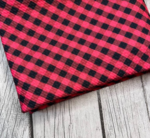Pre-Order Bullet, DBP, Velvet and Rib Knit fabric Red Black Buffalo Plaid Shapes Christmas makes great bows, head wraps, bummies, and more.