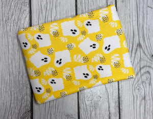 Pre-Order Yellow Friendly Ghost Halloween Bullet, DBP, Rib Knit, Cotton Lycra + other fabrics