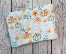 Load image into Gallery viewer, Pre-Order Baby Blue Hello Pumpkin Fall Food Title Bullet, DBP, Rib Knit, Cotton Lycra + other fabrics