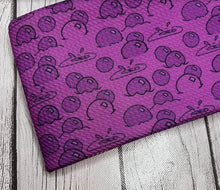 Load image into Gallery viewer, Pre-Order Purple Sea of Poison Apples Halloween Bullet, DBP, Rib Knit, Cotton Lycra + other fabrics