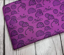 Load image into Gallery viewer, Ready to Ship Bullet fabric Purple Sea of Poison Apples Halloween makes great bows, head wraps, bummies, and more.