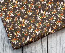 Load image into Gallery viewer, Pre-Order Thanksgiving Brown Floral Turkeys Bullet, DBP, Rib Knit, Cotton Lycra + other fabrics