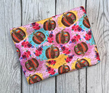 Load image into Gallery viewer, Ready To Ship Bullet knit fabric Cheetah Serape Pumpkin Fall Food makes great bows, head wraps,  bummies, and more.