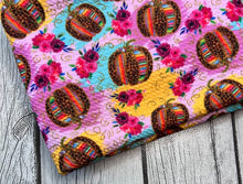 Load image into Gallery viewer, Ready To Ship Bullet knit fabric Cheetah Serape Pumpkin Fall Food makes great bows, head wraps,  bummies, and more.