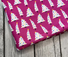 Load image into Gallery viewer, Pre-Order Pink Polka-Dot Christmas Trees Bullet, DBP, Rib Knit, Cotton Lycra + other fabrics