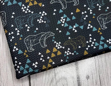 Load image into Gallery viewer, Pre-Order Bullet, DBP, Velvet and Rib Knit fabric Geometric Bears Boy Print makes great bows, head wraps, bummies, and more.