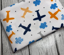 Load image into Gallery viewer, Pre-Order Blue &amp; Orange Planes Boy Prints Bullet, DBP, Rib Knit, Cotton Lycra + other fabrics