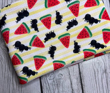 Load image into Gallery viewer, Pre-Order Striped Watermelon Ant Party Food Animals Bullet, DBP, Rib Knit, Cotton Lycra + other fabrics