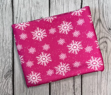 Pre-Order Bullet, DBP, Velvet and Rib Knit fabric Pink Snowflakes Christmas makes great bows, head wraps, bummies, and more.