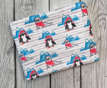 Load image into Gallery viewer, Ready to Ship Bullet Striped Christmas Penguins &amp; Seals Animals makes great bows, head wraps, bummies, and more.