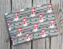 Load image into Gallery viewer, Ready to Ship Bullet Striped Snowman Christmas makes great bows, head wraps, bummies, and more.