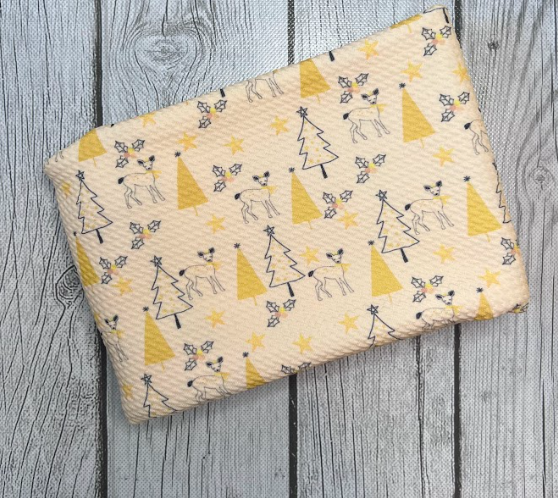 Ready to Ship Bullet Yellow Christmas Deer Scene makes great bows, head wraps, bummies, and more.