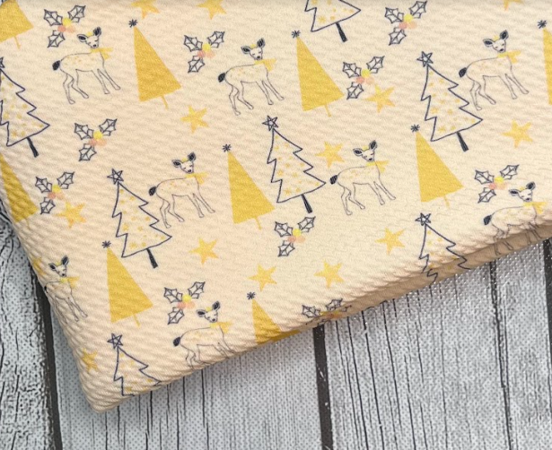 Ready to Ship Bullet Yellow Christmas Deer Scene makes great bows, head wraps, bummies, and more.