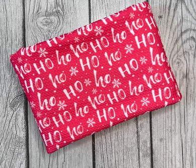 Pre-Order Bullet, DBP, Velvet and Rib Knit fabric Ho Ho Ho Christmas Title makes great bows, head wraps, bummies, and more.